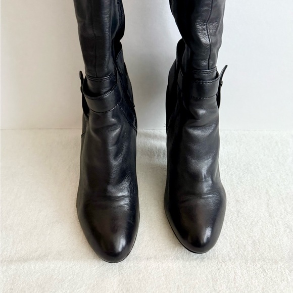 Nine West Black Leather Knee High Heel Boots Size 8.5 - Picture 5 of 12